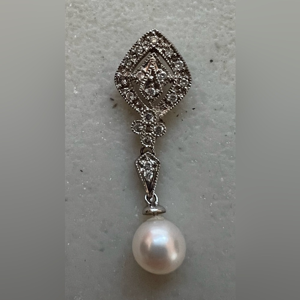 Diamond 14K White Gold Pearl Drop Pendant